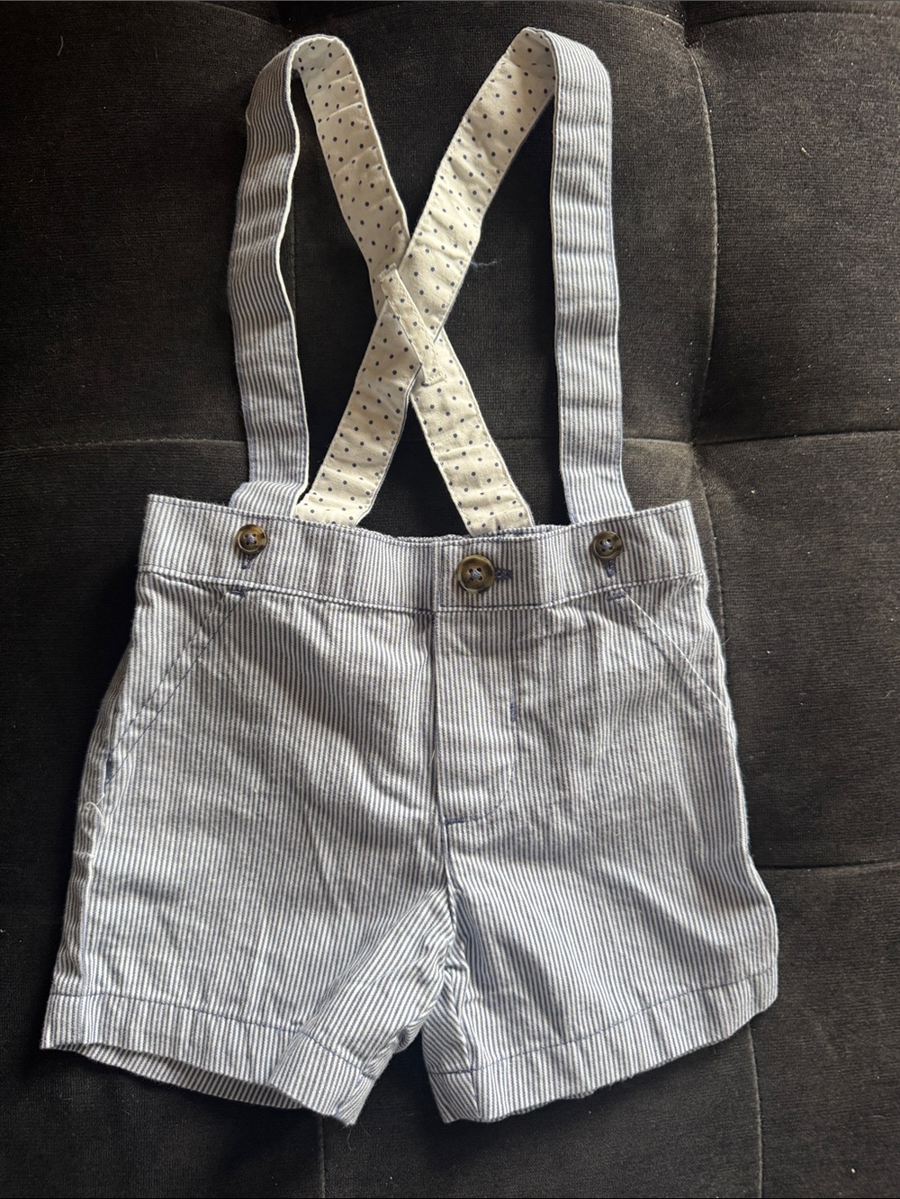 Carter's Blue and White Striped Suspender Shorts